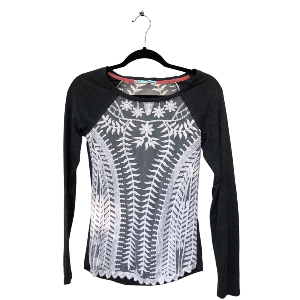 Maurices Gray Lace Inset Long Sleeve Blouse size Small